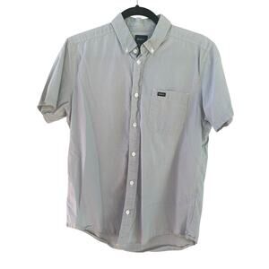 RVCA Button Up Collar Shirt Short Sleeve Gingham Geometric Blue Gray